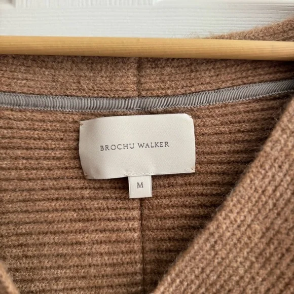 Brochu Walker Camel Ribbed Crossover Knit Wool Blend Sweater Top